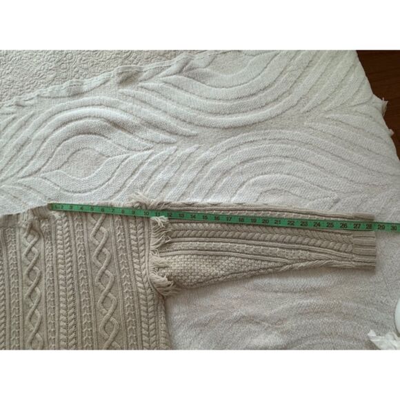 Madewell Cable knit Fringe Wool Cardigan Fisherman, Beige, size M - Picture 8 of 9